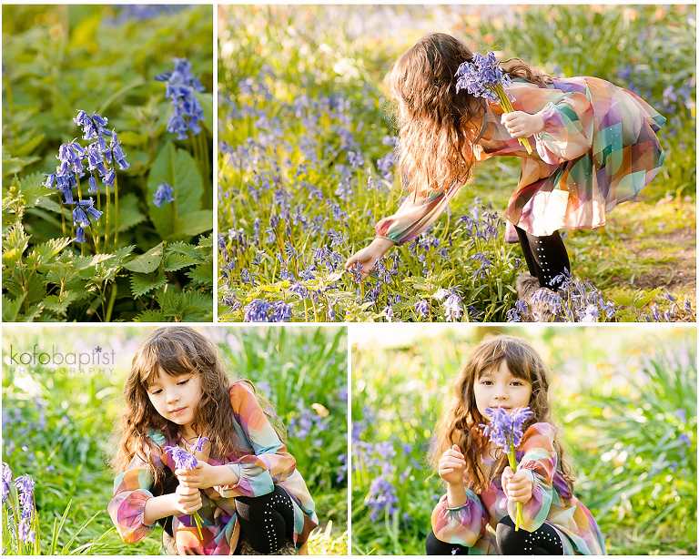 Photo of young girl in the Bluebell Woods by Essex Child Photographer Kofo Baptist
