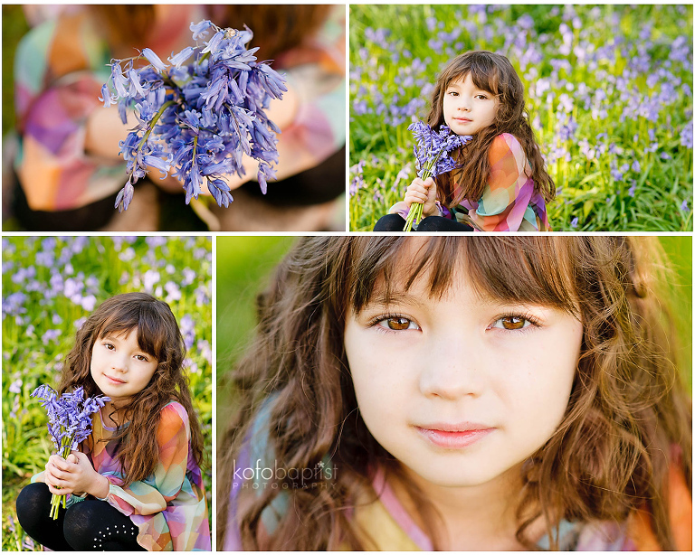 Photo of young girl in the Bluebell Woods by Essex Child Photographer Kofo Baptist