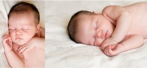 Newborn baby boy on cot bed.