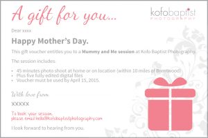 Mother's Day Photography Gift Vouchers, London