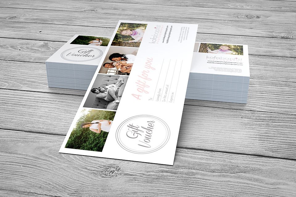 Family portrait gift voucher. Family and baby photography gift vouchers